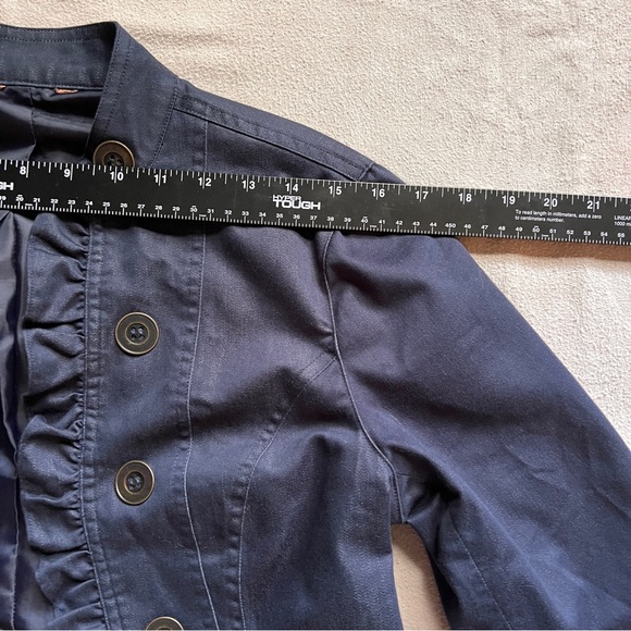 Navy Ruffled Button-Up Jacket - Picture 7 of 8